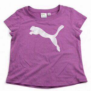 Puma T-Shirt Girls 4T Purple Silver Metallic Cat Logo Athletic PGF22-04631
